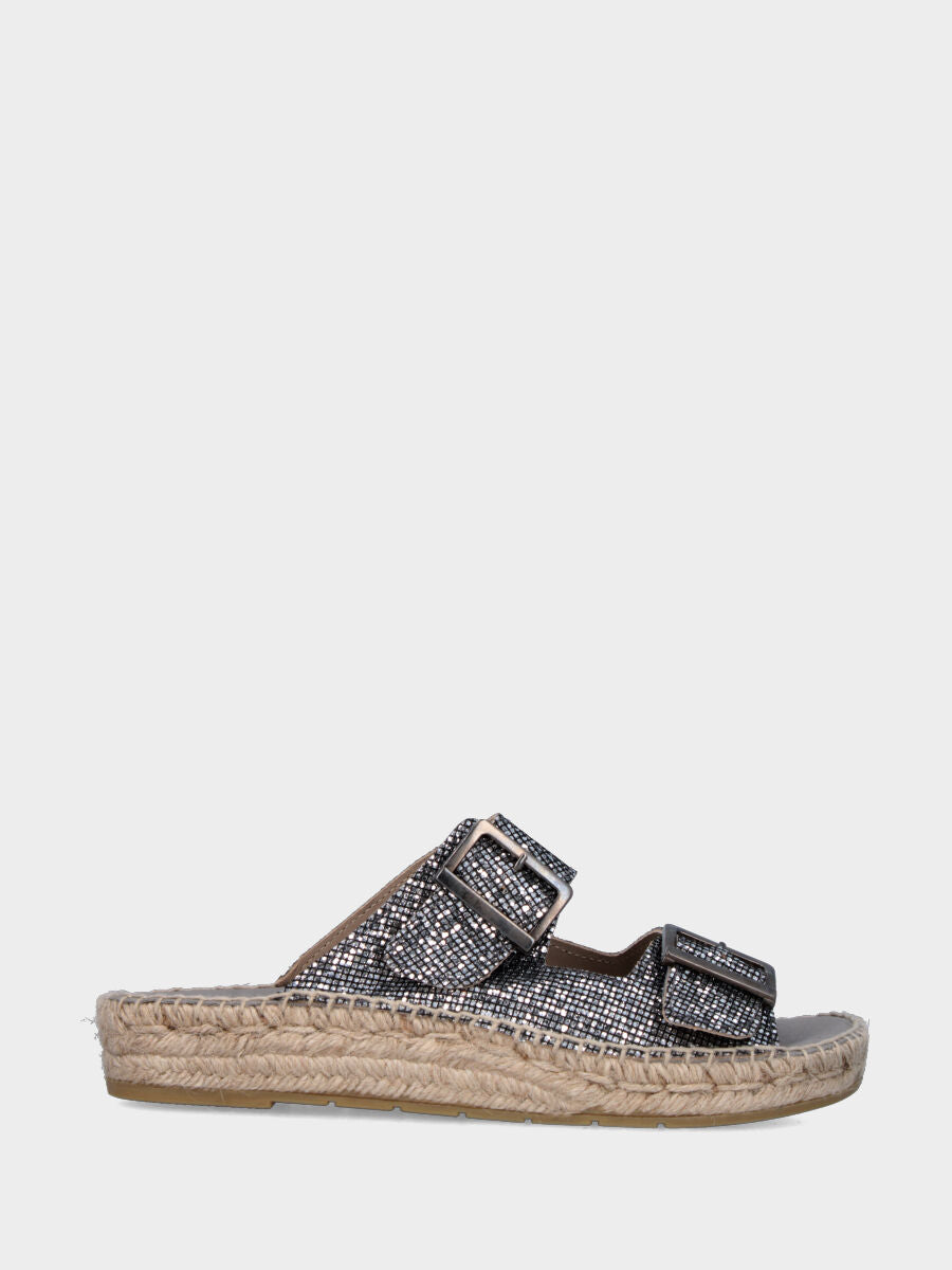 Espadrillas argento in glitter a fasce con fibbie
