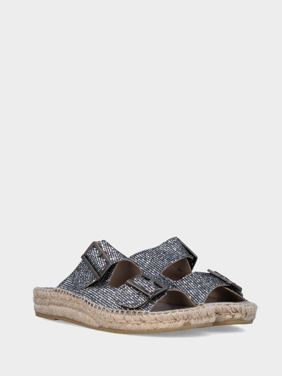 Espadrillas argento in glitter a fasce con fibbie