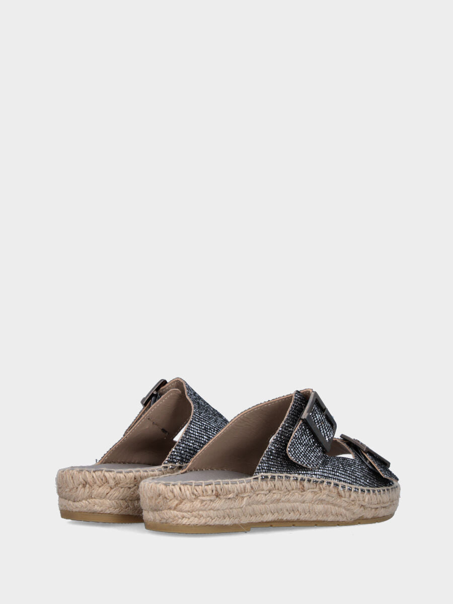 Espadrillas argento in glitter a fasce con fibbie