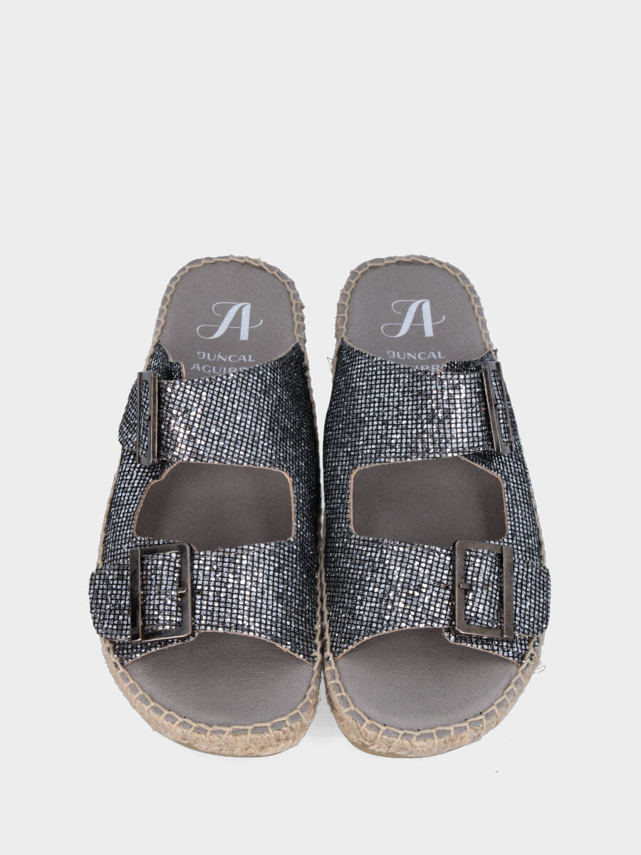 Espadrillas argento in glitter a fasce con fibbie