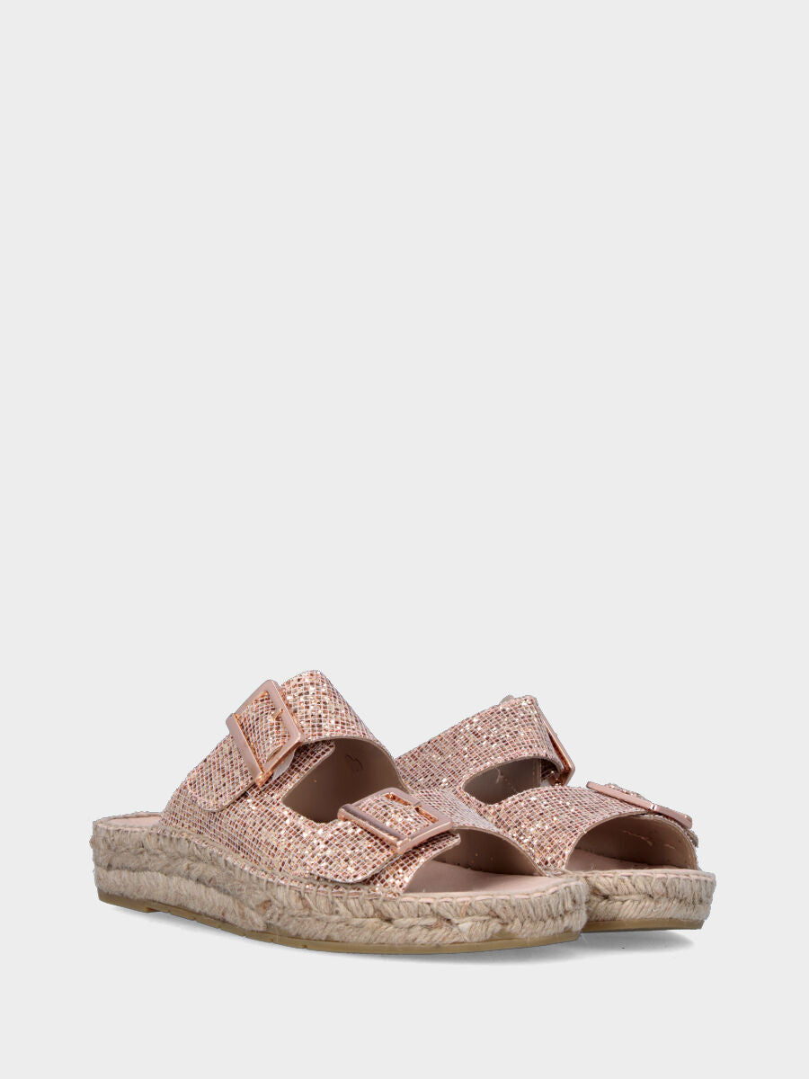 Espadrillas nude in glitter a fasce con fibbie