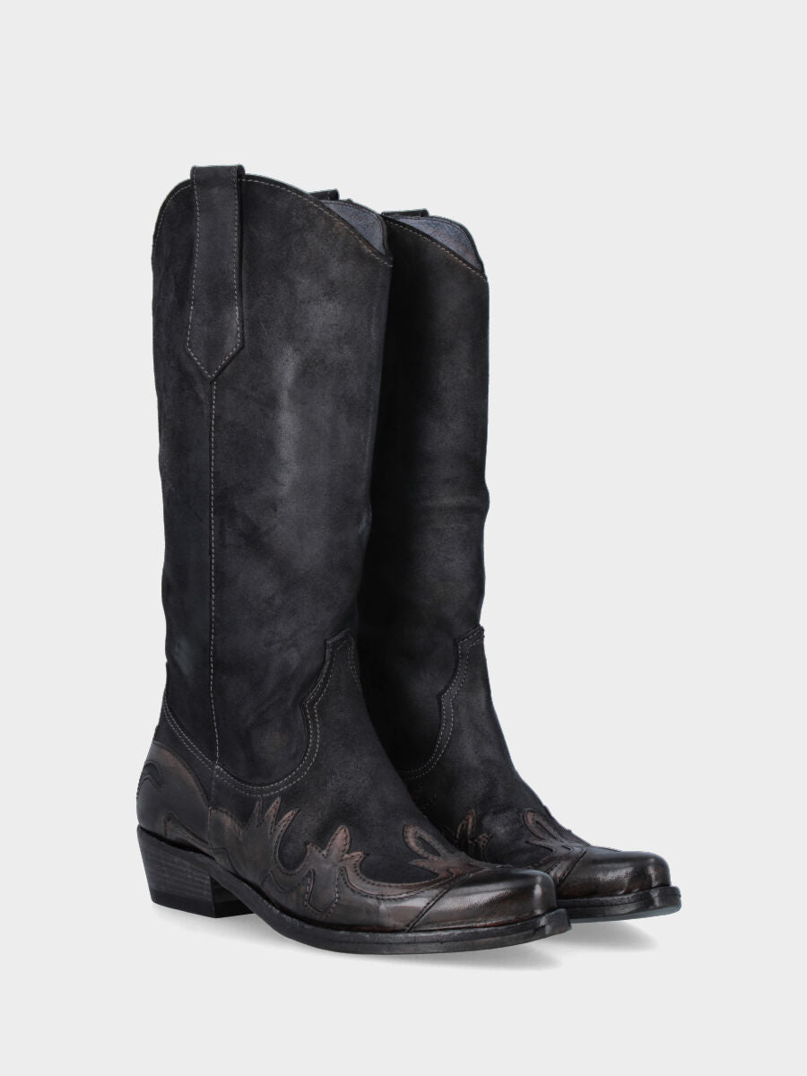Black velour Campero with glossy flame inserts