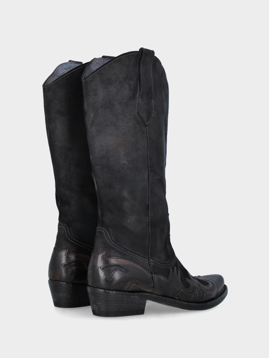 Black velour Campero with glossy flame inserts