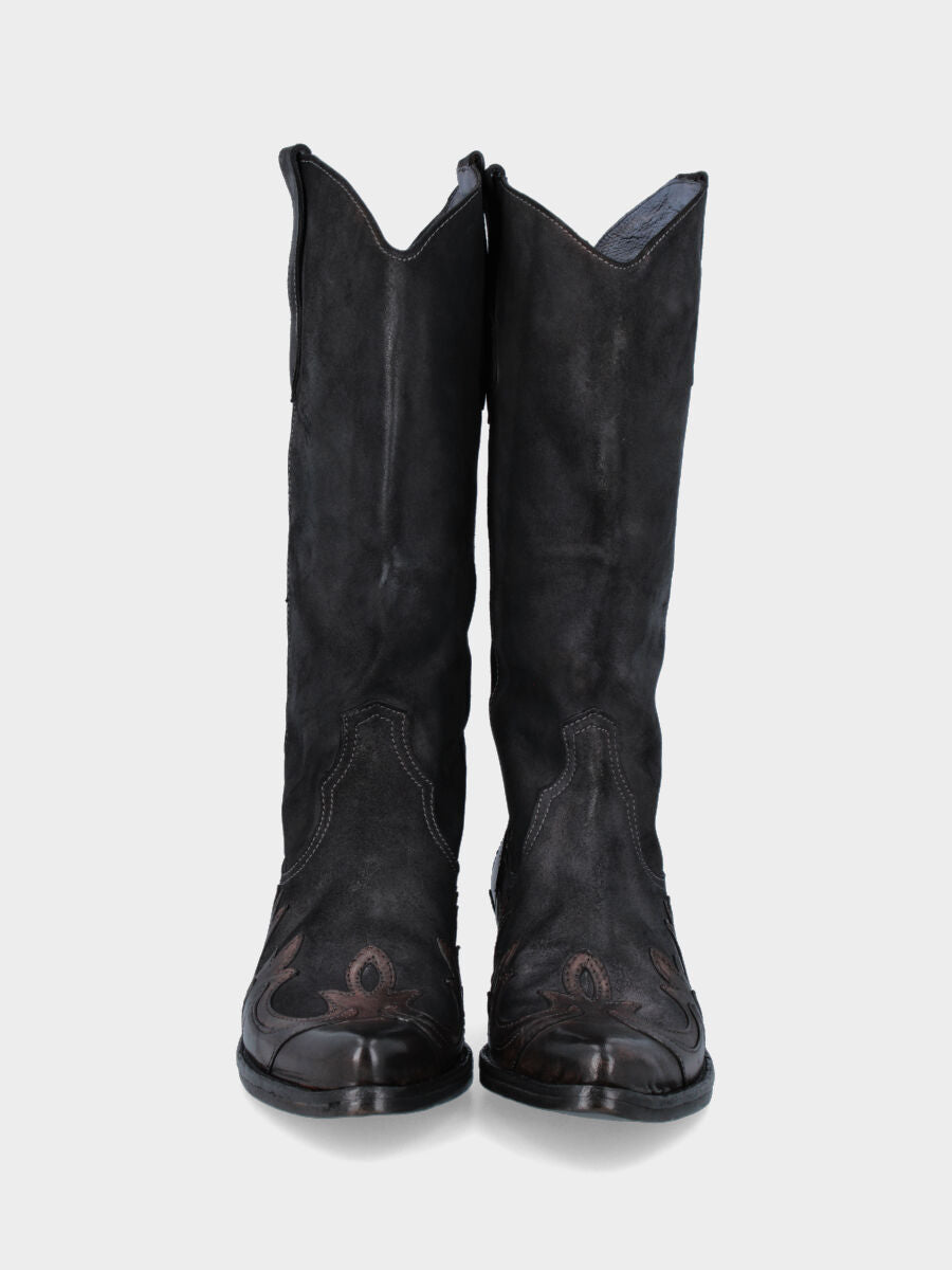Campero nero in velour con inserti fiammati lucidi