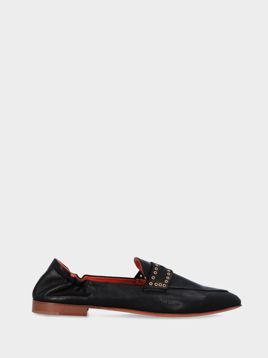 Mocassin noir en cuir avec masque à œillets