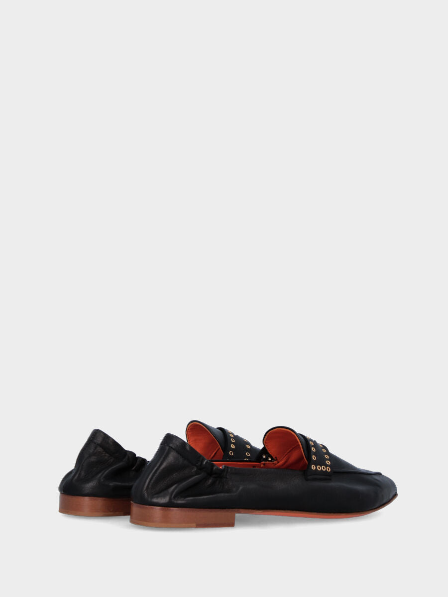 Mocassin noir en cuir avec masque à œillets