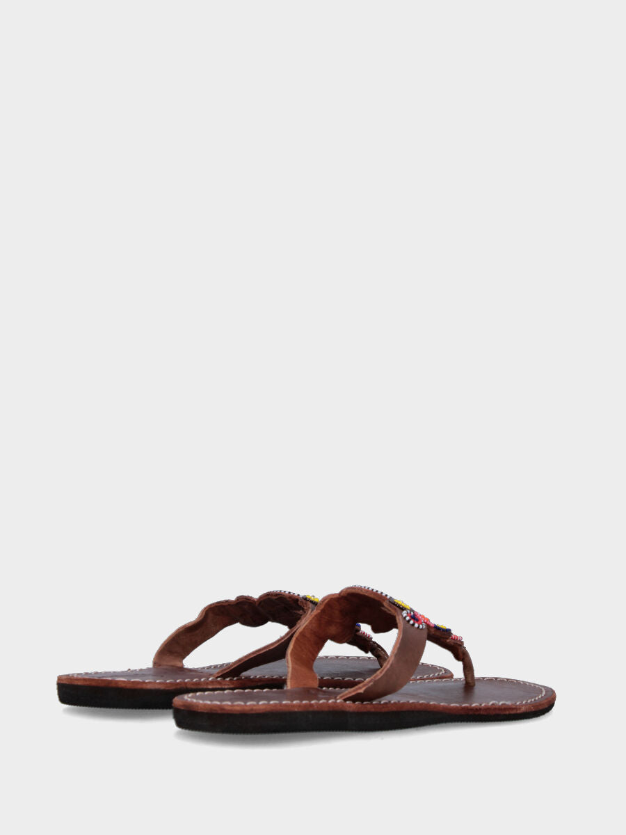 Dark brown thong sandal with multicolor beads