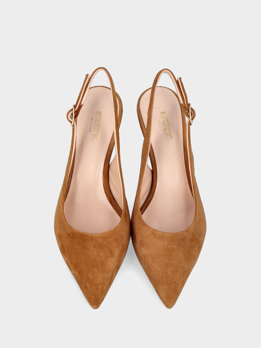 Slingback cuoio in pelle a punta sfilata