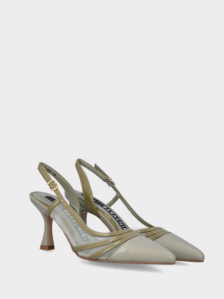 Grüner Slingback aus Leder mit Netzoberteil