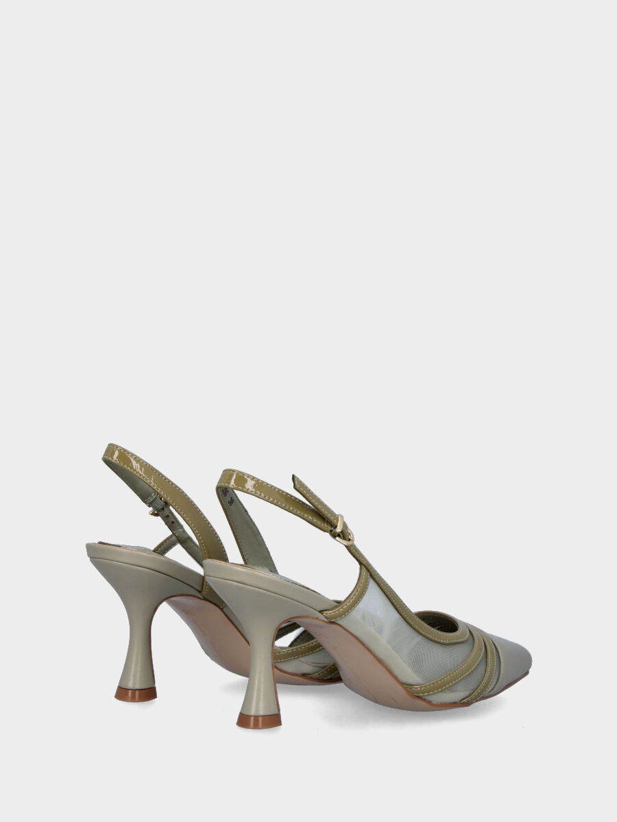 Grüner Slingback aus Leder mit Netzoberteil