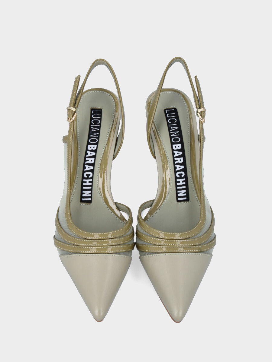 Grüner Slingback aus Leder mit Netzoberteil