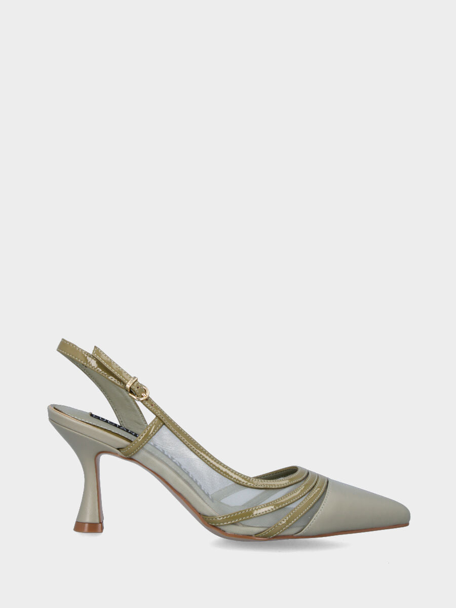 Grüner Slingback aus Leder mit Netzoberteil