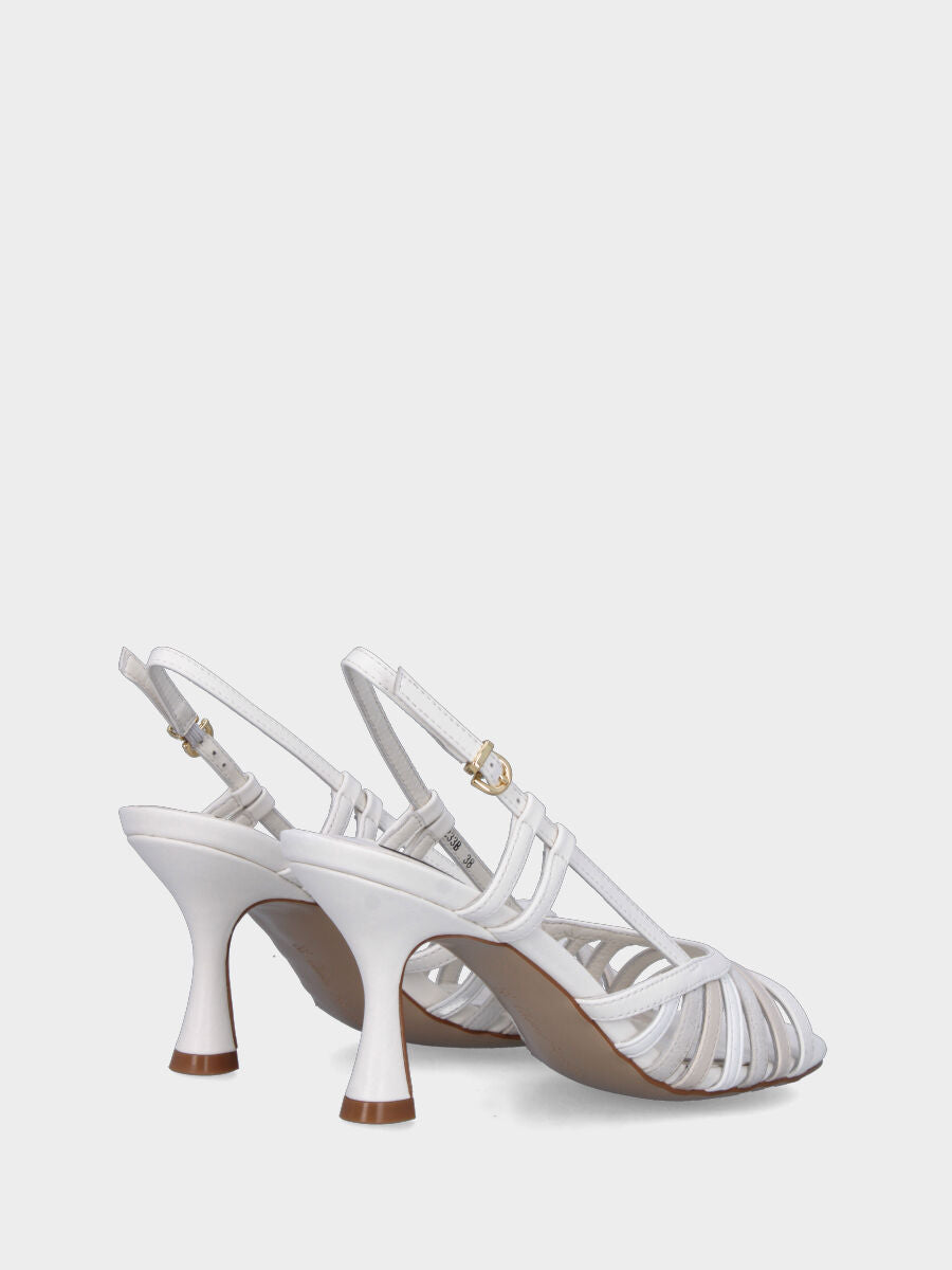 White leather sandal with colored parallel straps
