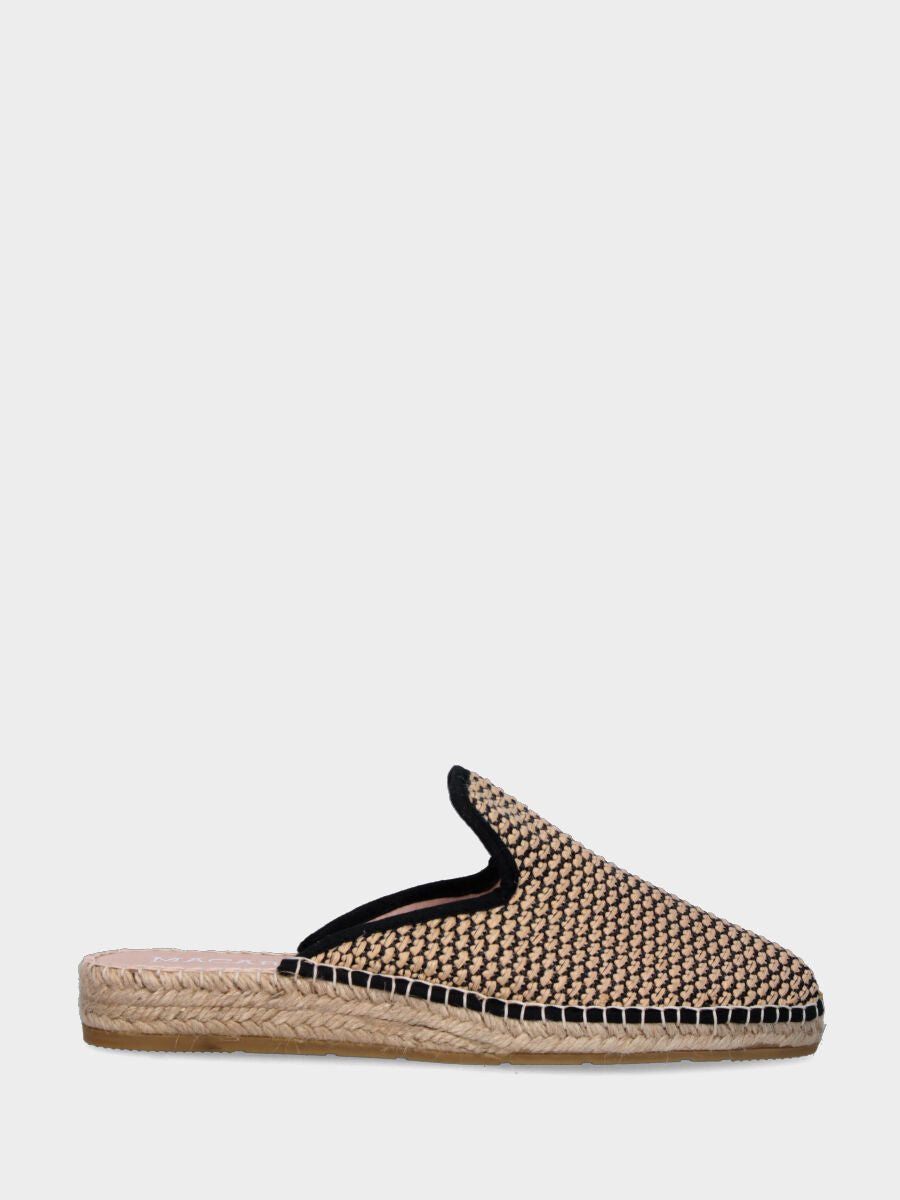 Sabot nera in rafia con zeppa in corda