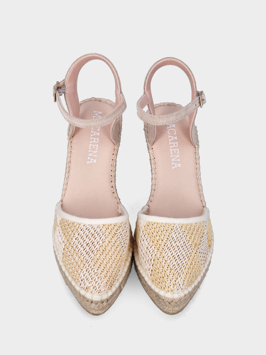 Campesina beige in rafia intrecciata a rombi