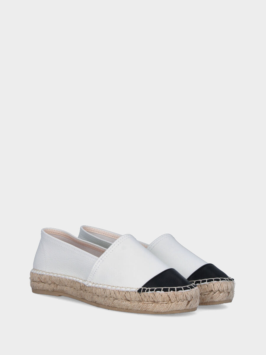 Espadrillas bianca in pelle con puntina nera