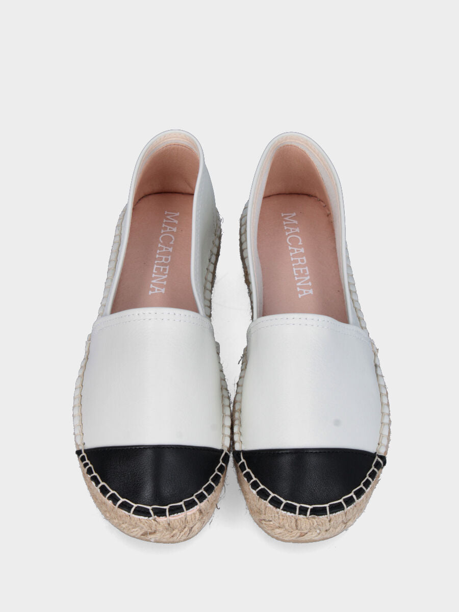 Espadrillas bianca in pelle con puntina nera