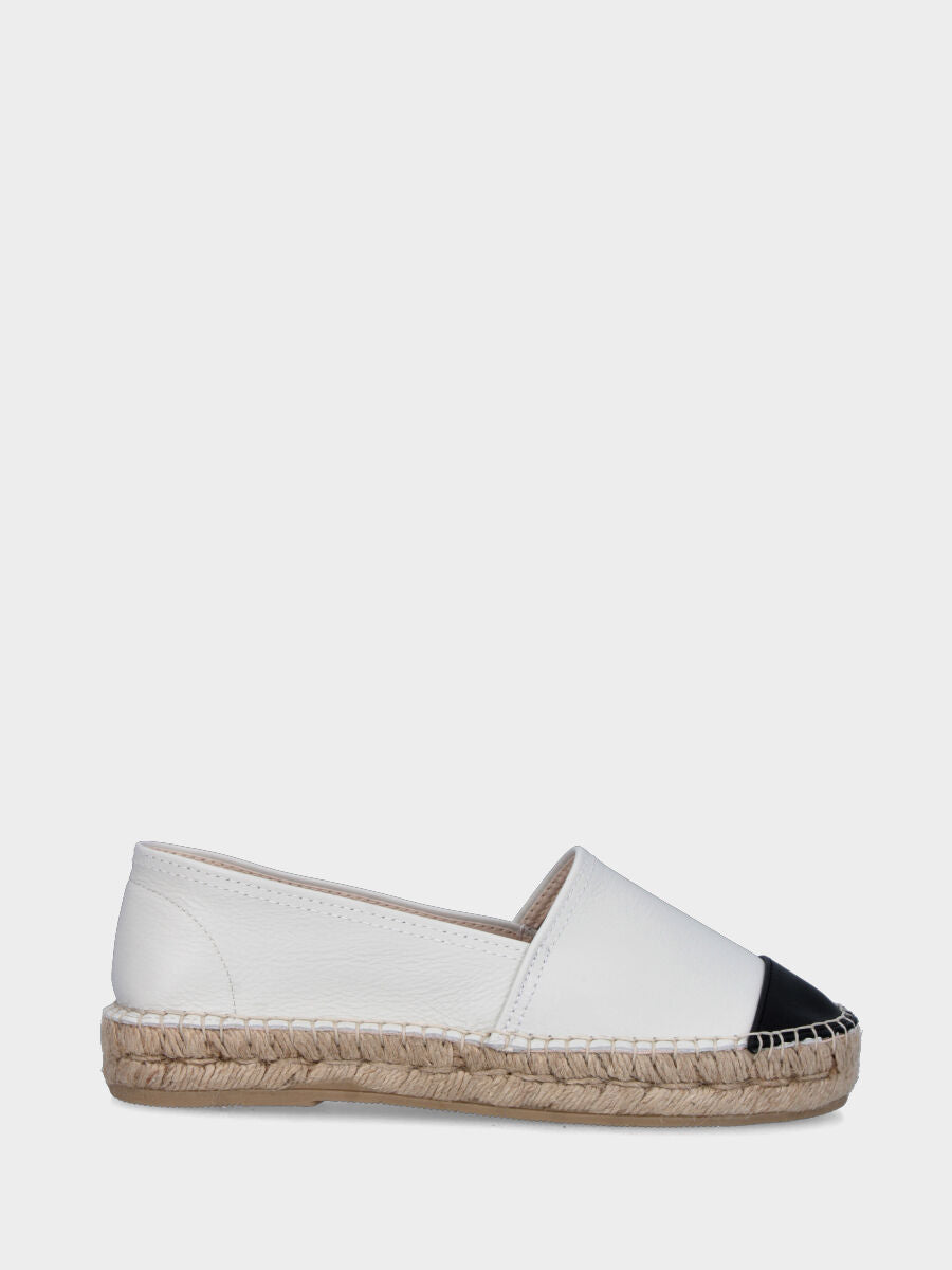 Espadrillas bianca in pelle con puntina nera