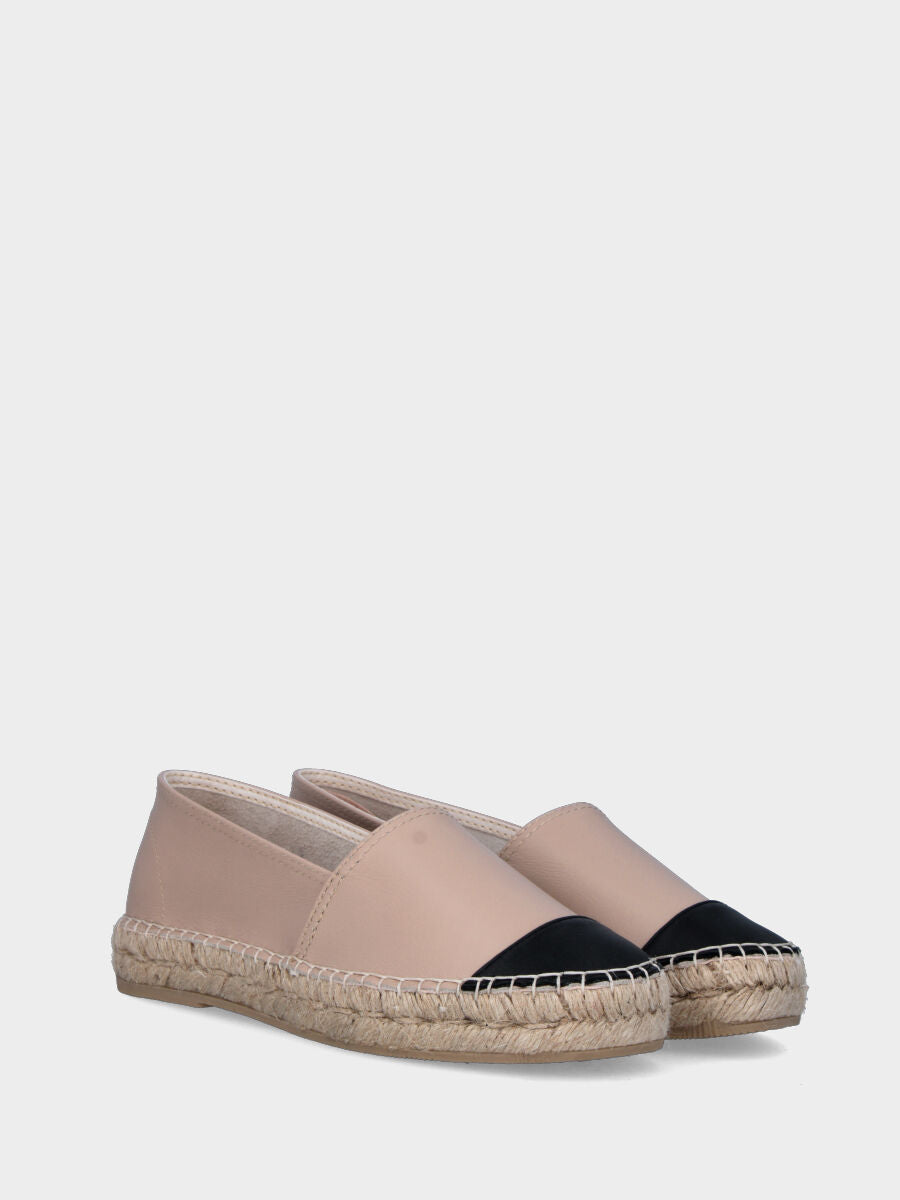 Espadrilles beige en cuir avec embout noir