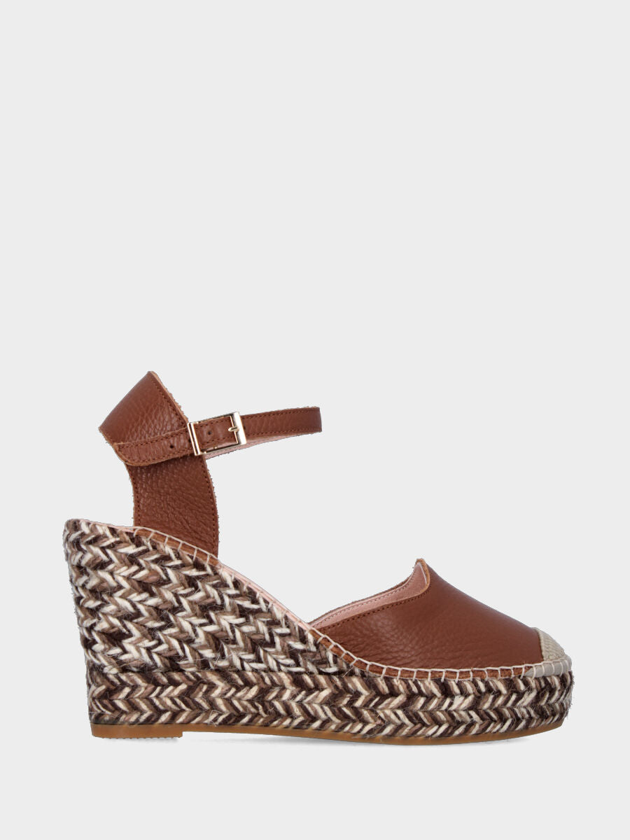 Campesina cuoio in pelle con zeppa in corda bicolore