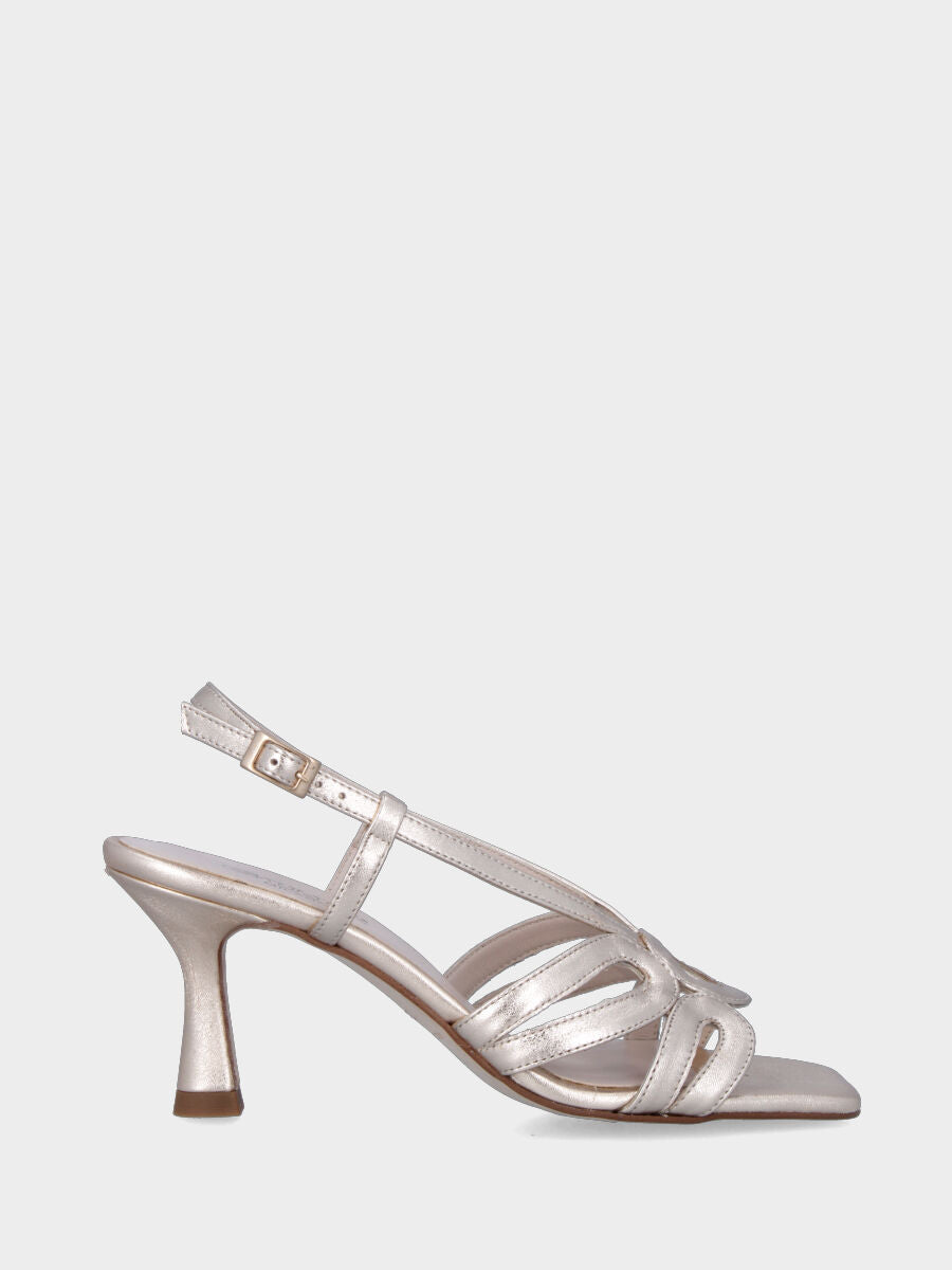 Platinum leather sandal with square toe and circle straps