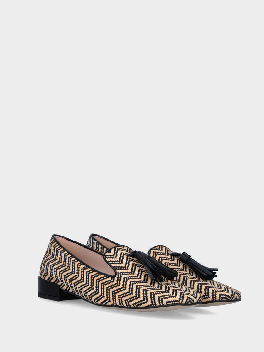 Beige Pantoffel aus Raffia mit Zickzackmuster