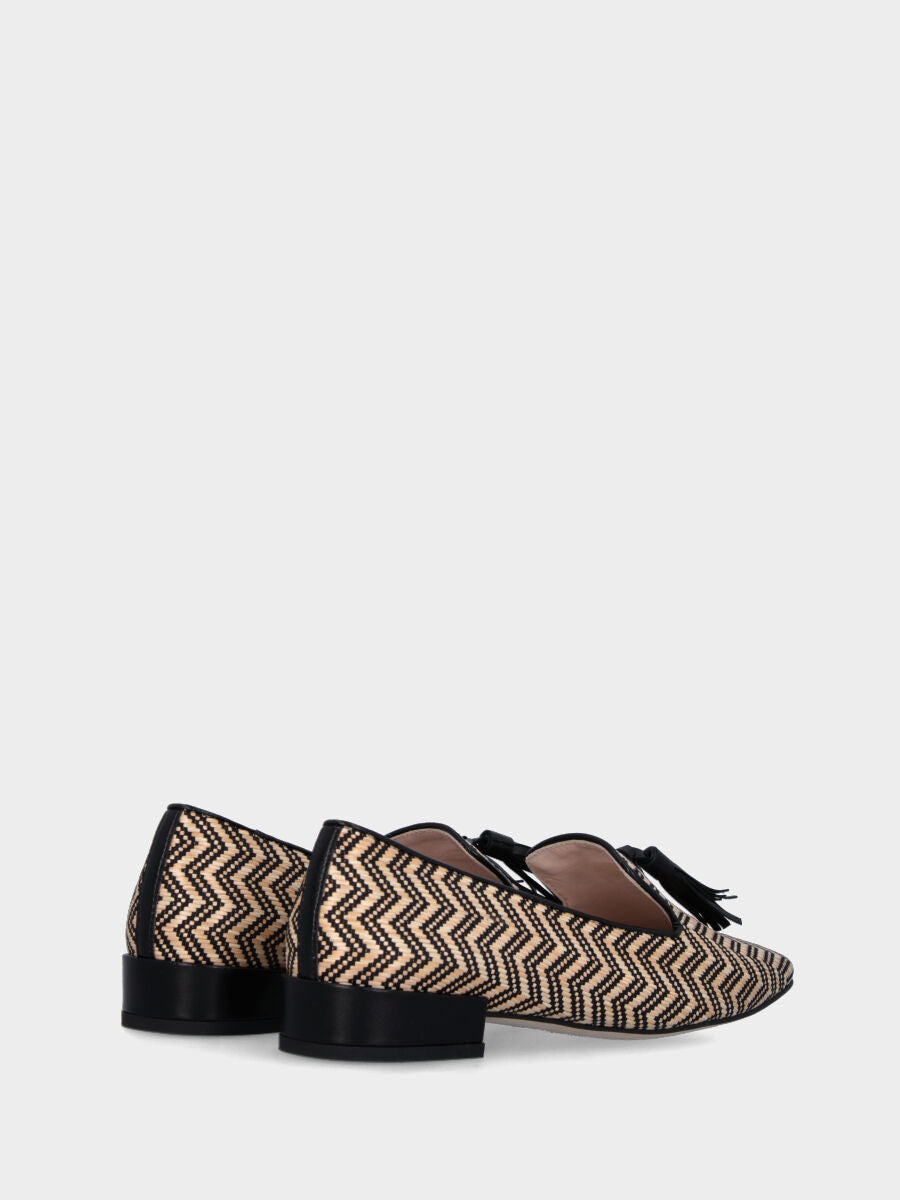 Beige Pantoffel aus Raffia mit Zickzackmuster