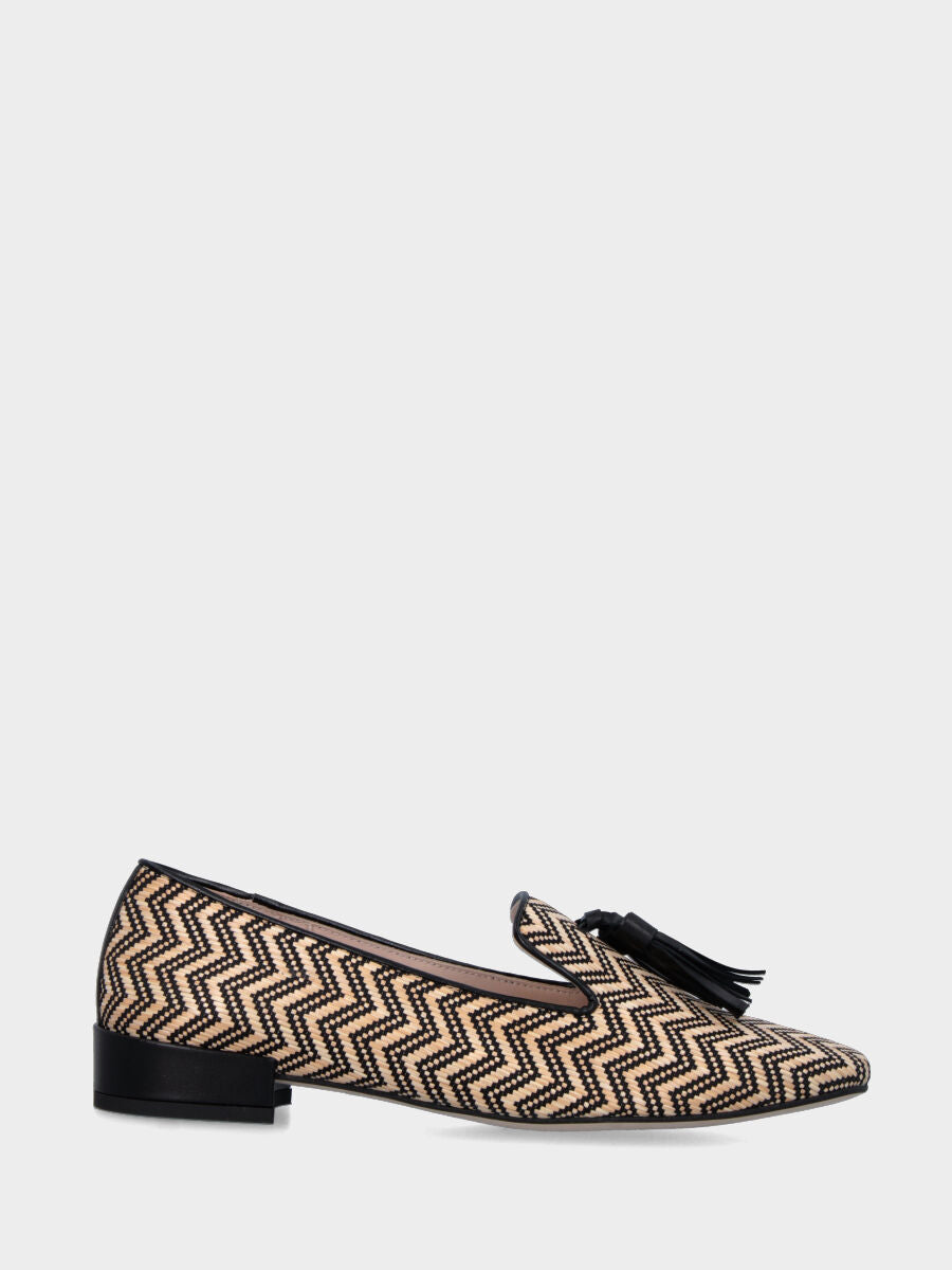 Beige Pantoffel aus Raffia mit Zickzackmuster