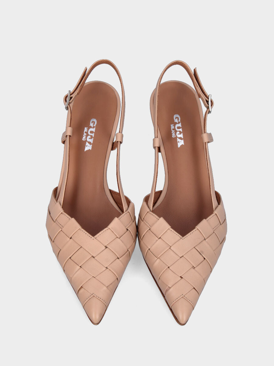 Slingback beige in pelle con motivo intrecciato