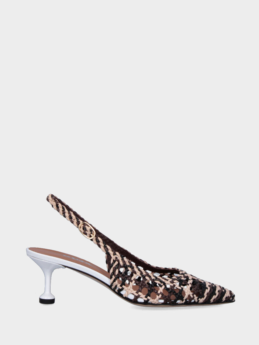 Slingback nera multicolor in pelle con tomaia intrecciata