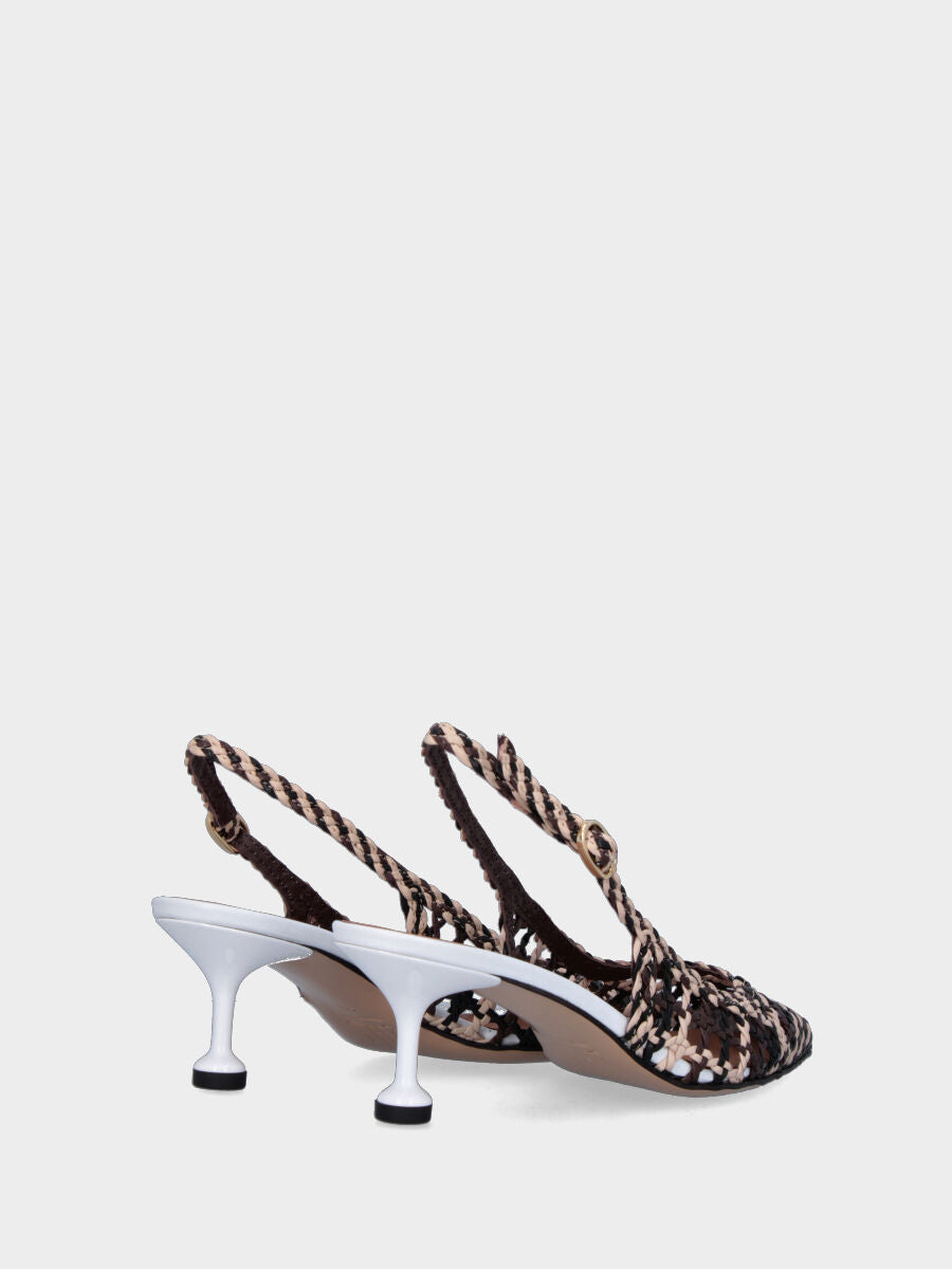 Slingback nera multicolor in pelle con tomaia intrecciata