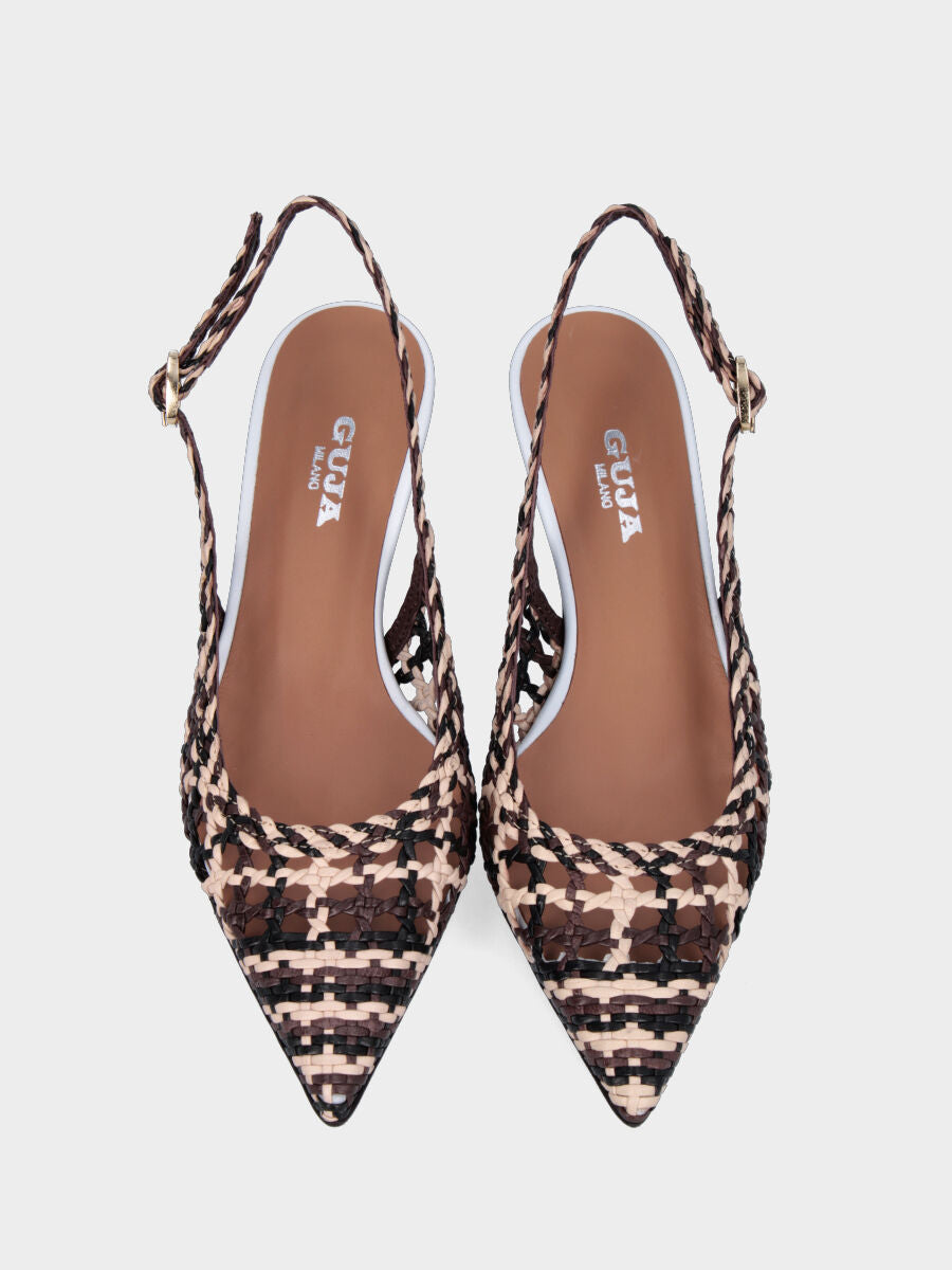 Slingback nera multicolor in pelle con tomaia intrecciata