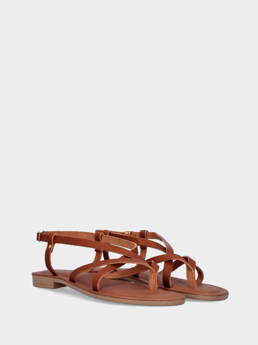 Sandalo ad infradito cuoio in pelle con listini incrociati