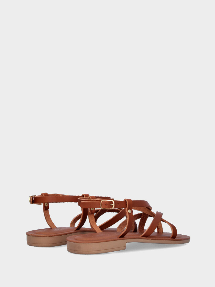 Sandalo ad infradito cuoio in pelle con listini incrociati