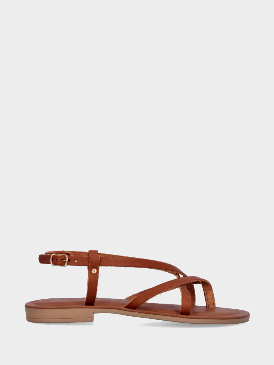 Sandalo ad infradito cuoio in pelle con listini incrociati
