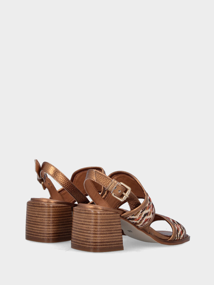 Sandalo bronzo in rafia con doppia fascia