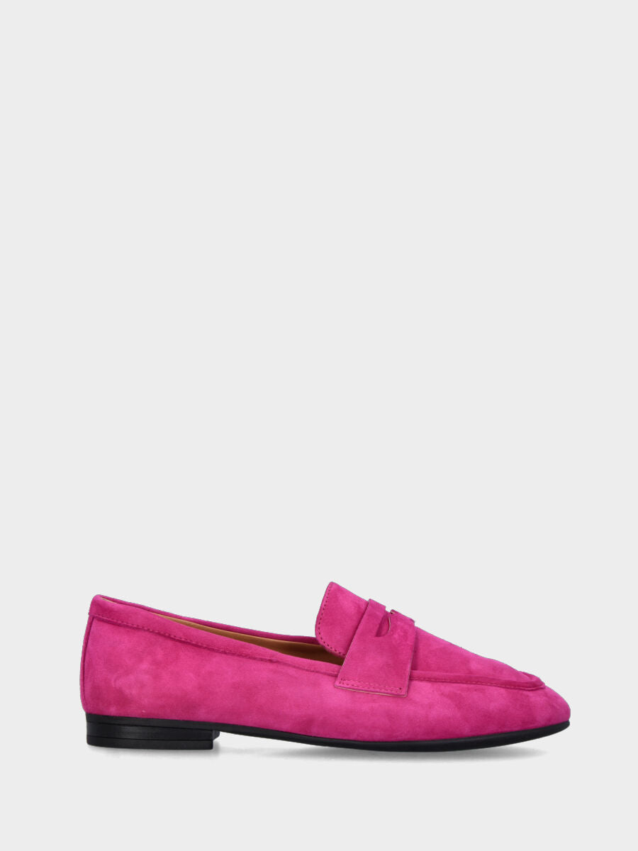 Mocassino fucsia in pelle con fascetta a bocca di leone