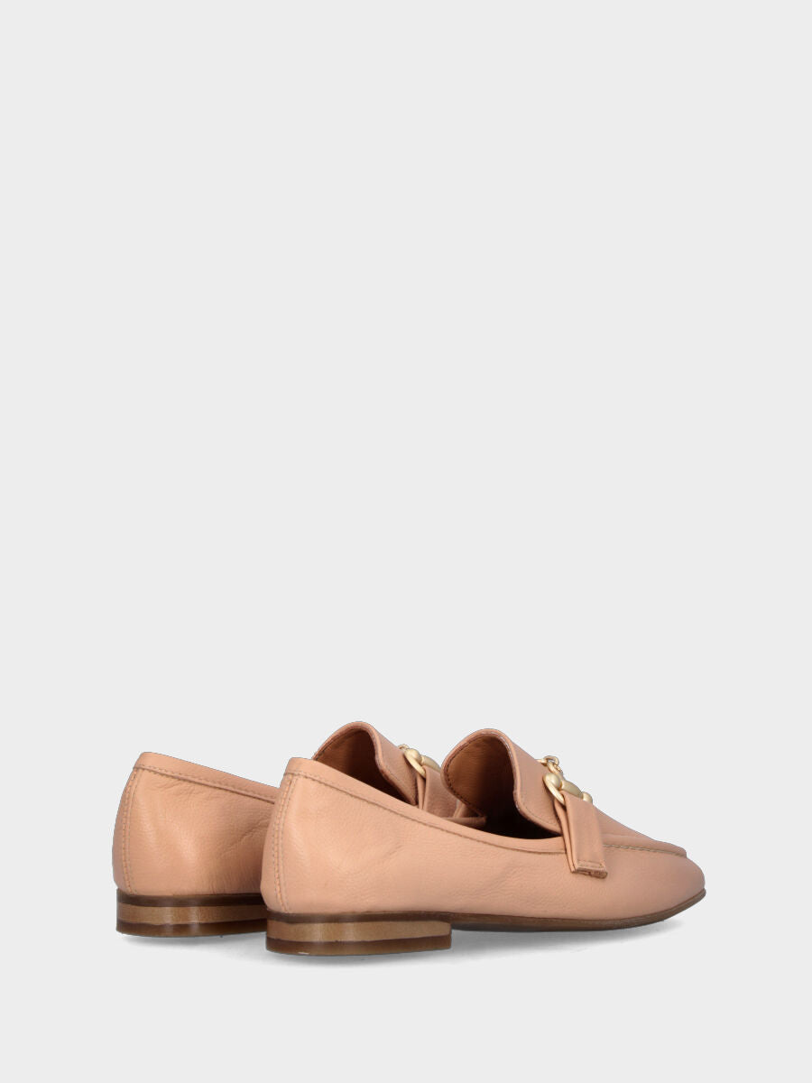 Mocassino beige in pelle con bordatura a rilievo