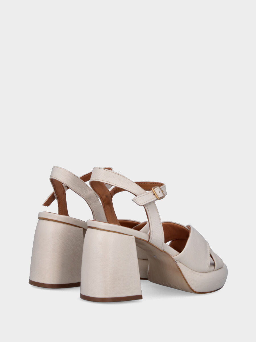 Off-white leather sandal with crossed straps and block heel