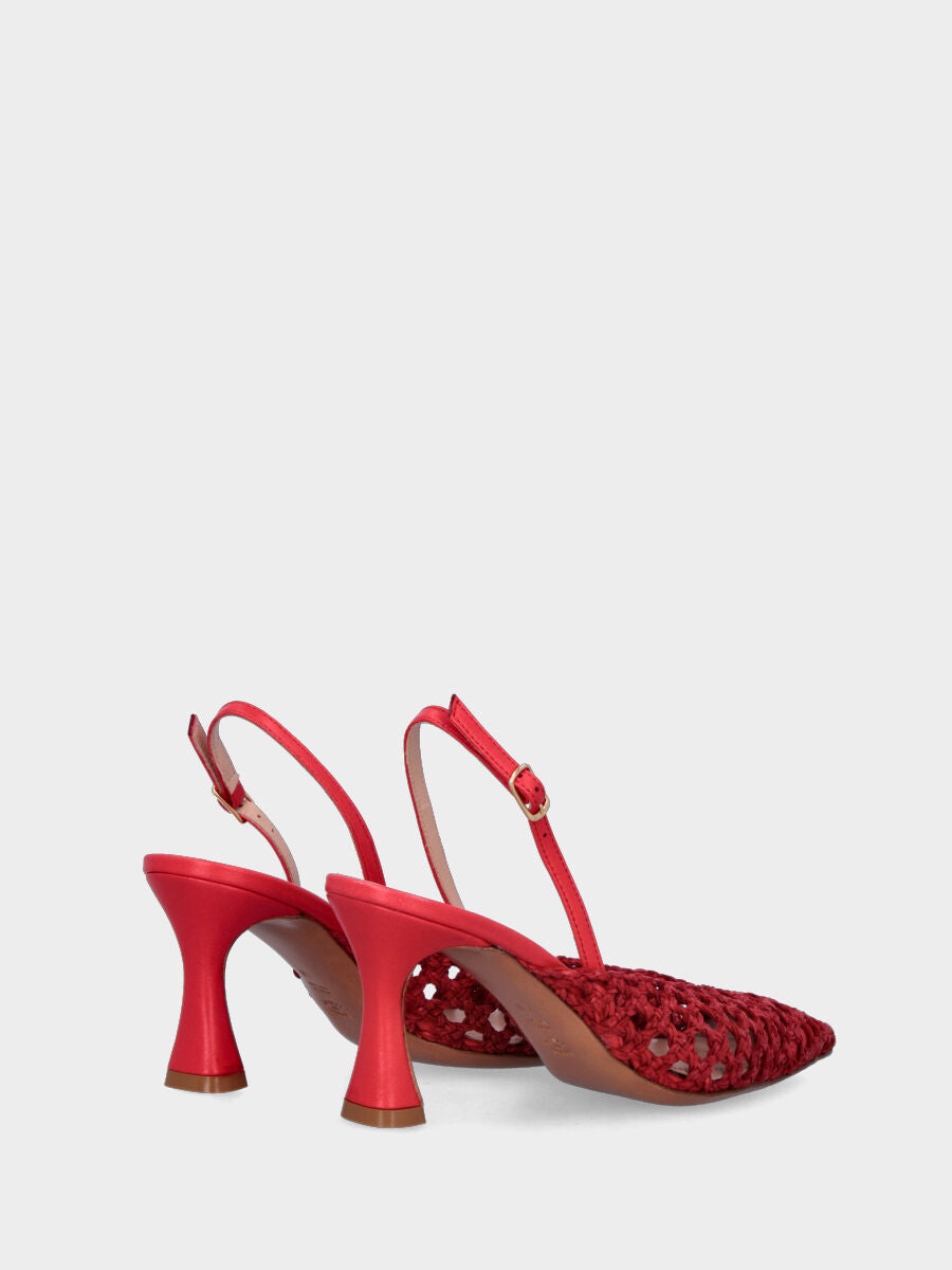 Escarpin slingback rouge en cuir tressé perforé