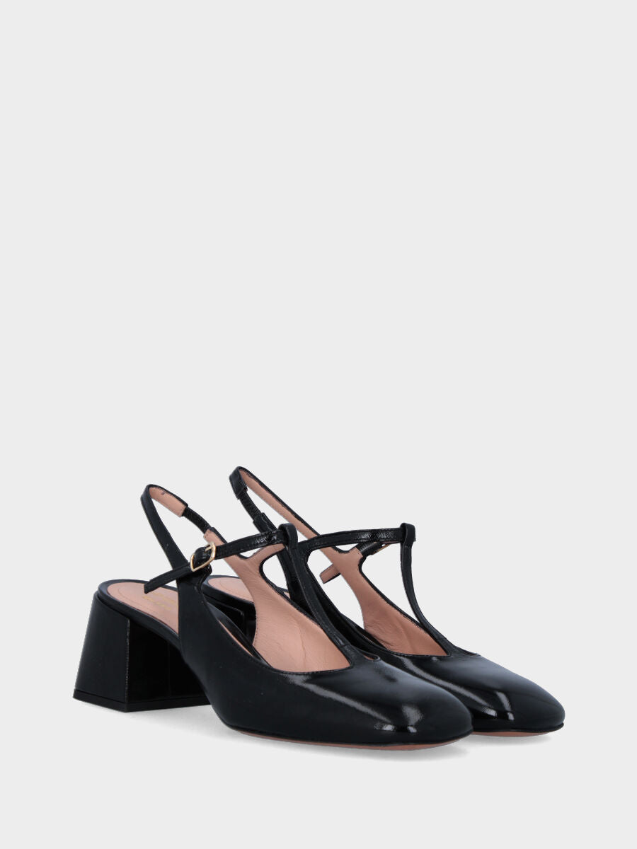 Slingback nera in naplak modello charleston con tacco largo