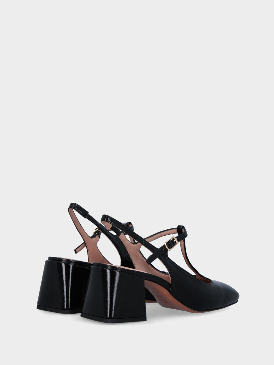 Slingback nera in naplak modello charleston con tacco largo
