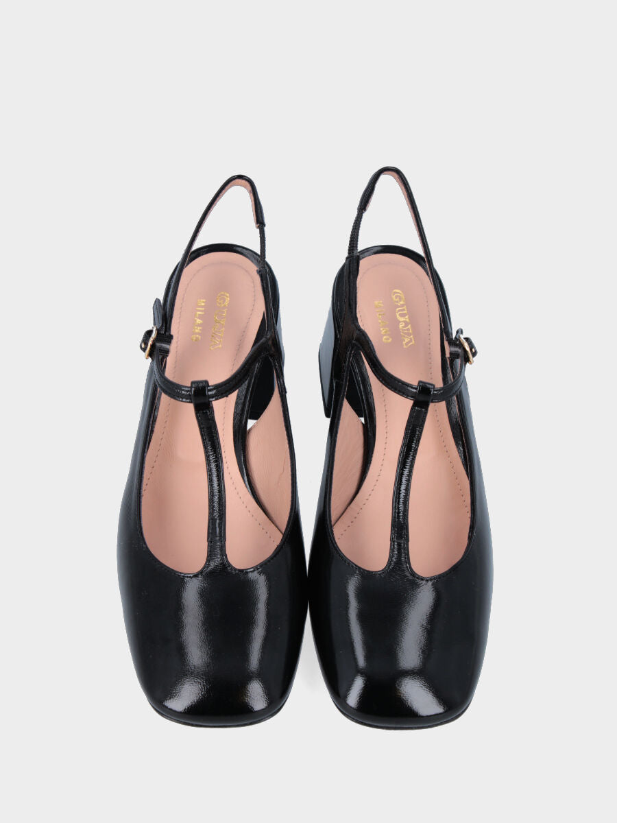 Slingback nera in naplak modello charleston con tacco largo