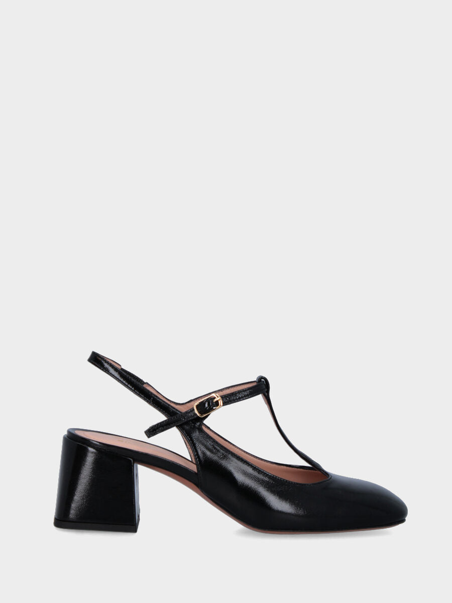 Slingback nera in naplak modello charleston con tacco largo
