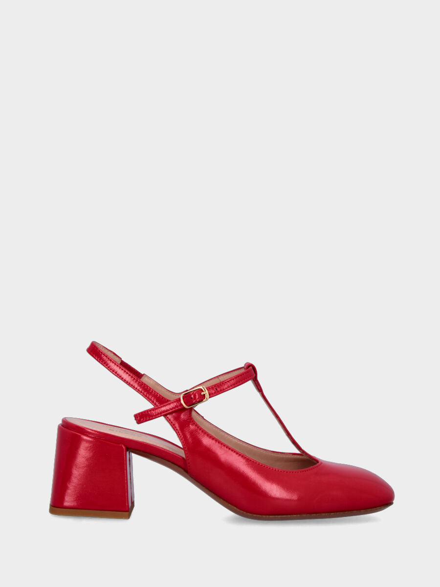 Red naplak slingback Charleston model with wide heel