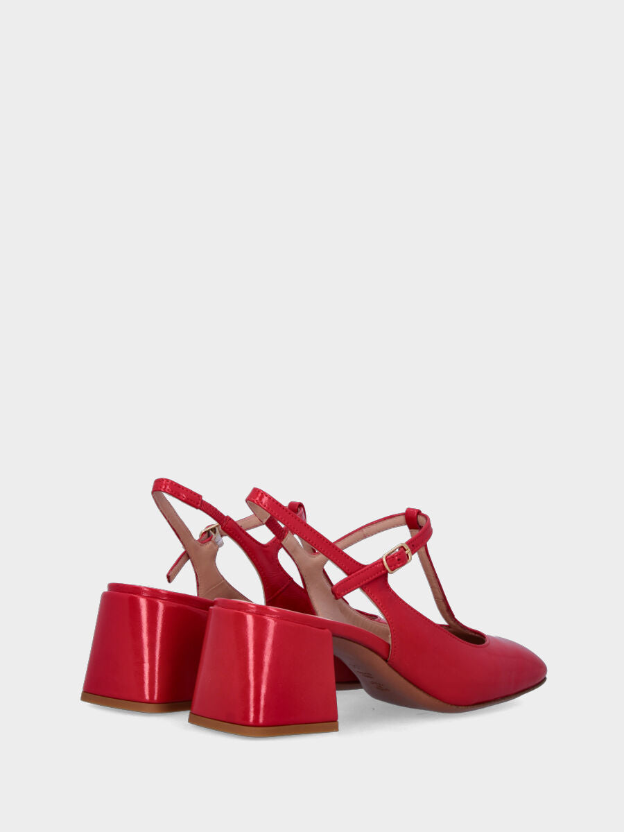Red naplak slingback Charleston model with wide heel
