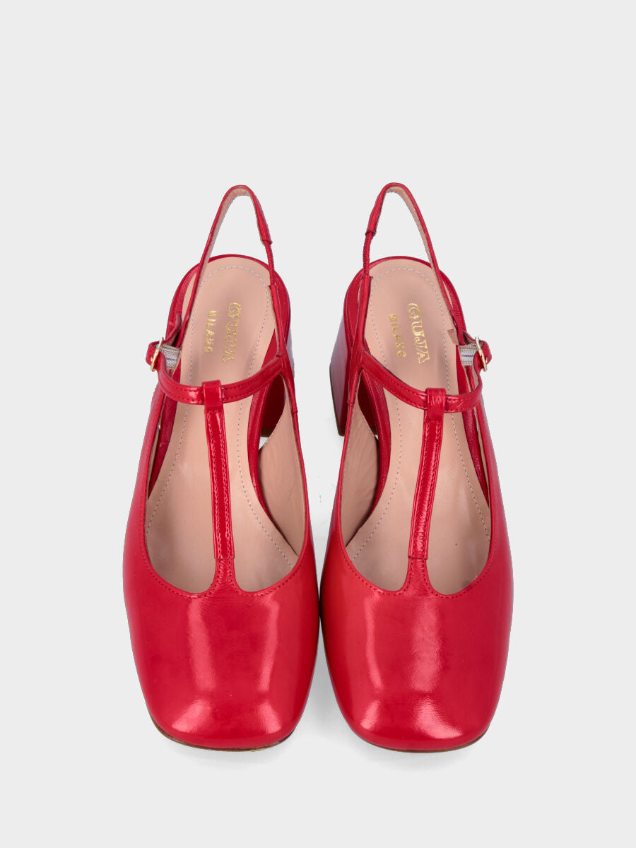Red naplak slingback Charleston model with wide heel