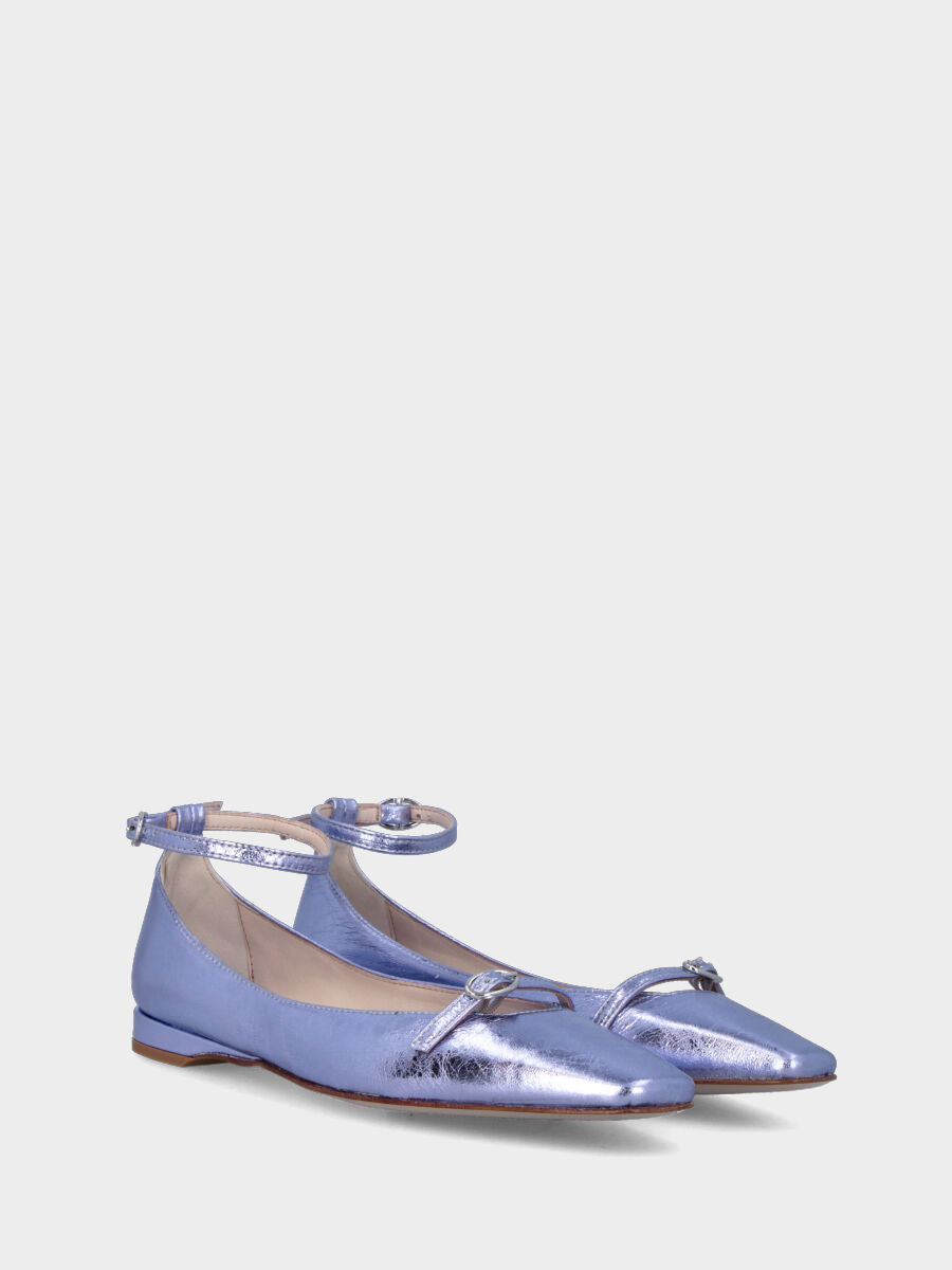 Purple laminated ballet flat with strap