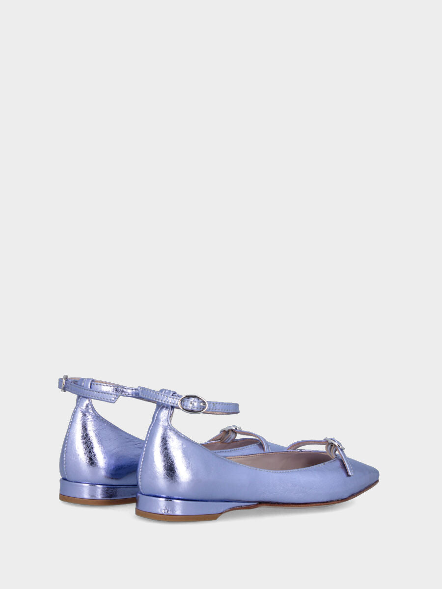 Purple laminated ballet flat with strap