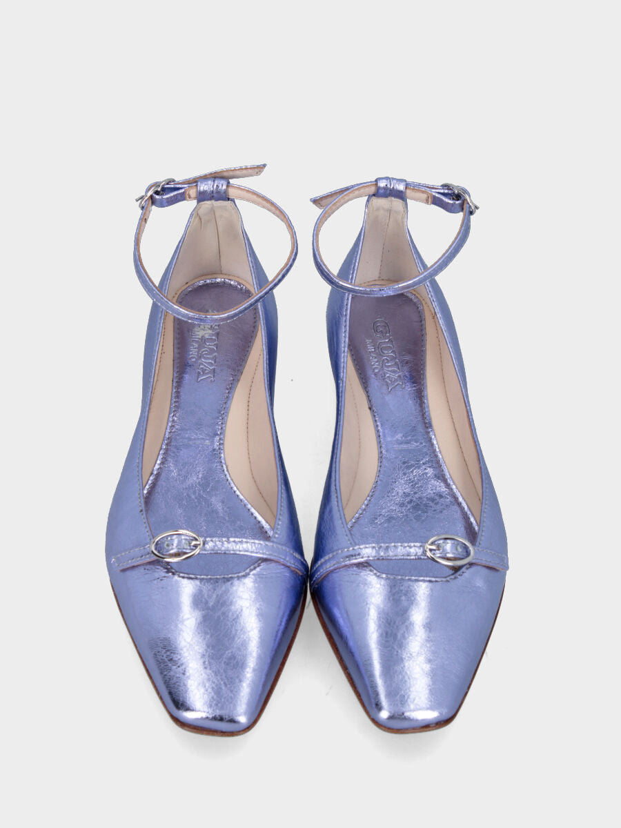 Purple laminated ballet flat with strap